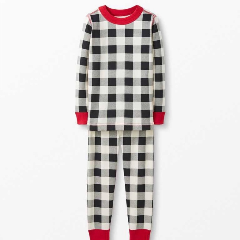 Hanna Andersson Black and White Checkered Pajama Set with Red Accents